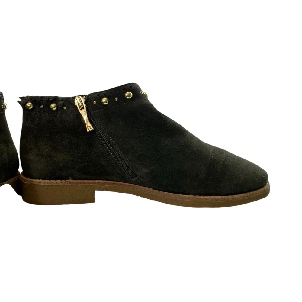 Kate Spade Festival Suede Leather Green Moss Ankle Booties‎ 8 Zip Studded Fringe